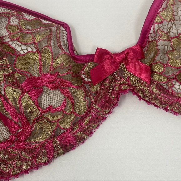 Agent Provocateur Lysianne Gold Fuchsia Bra NWT $335 - Picture 7 of 16